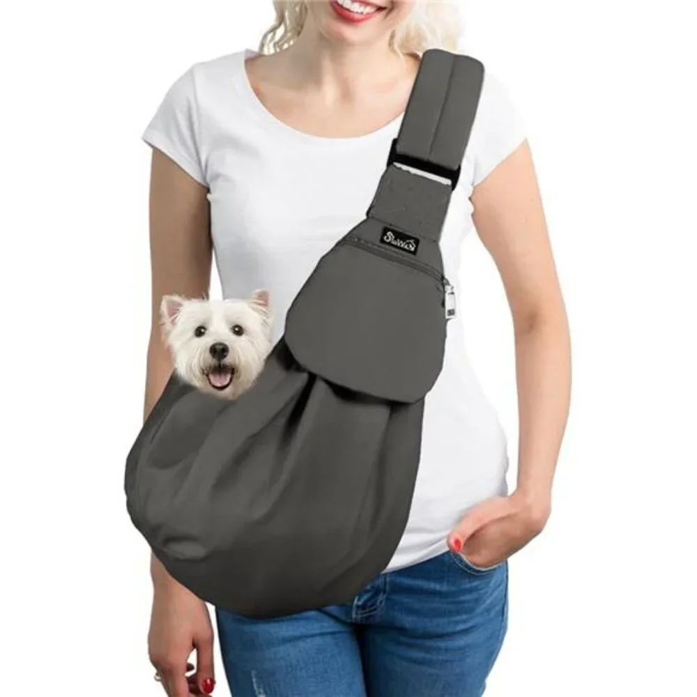 Dog Carrier Sling - Thick Padded Shoulder Strap Adjustable Dog Carrier, Gray